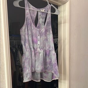 Ecote Purple Peplum Buttoned Tank Top